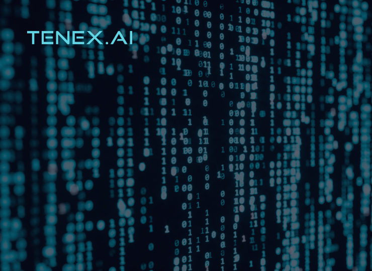TENEX.AI logo over a digital binary data background